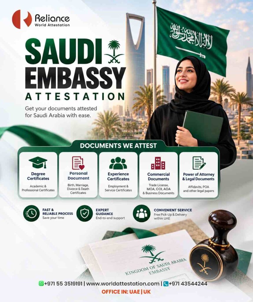 Saudi Arabia Embassy Attestation in Dubai